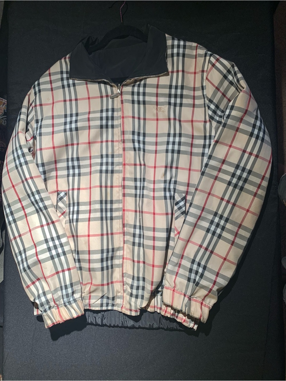 Burberry reversible Nova check Classic Plaid Zip Jacket in Beige, Black & Red